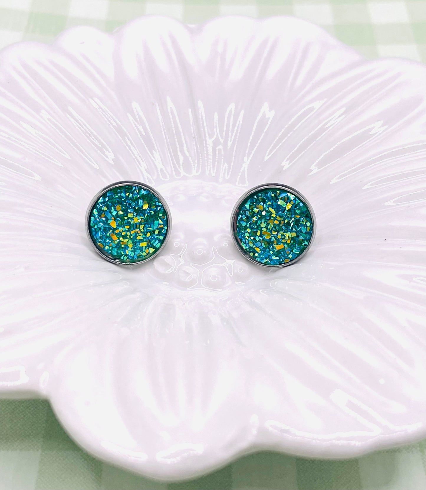 Blue-Green Faux Druzy Stud Earrings