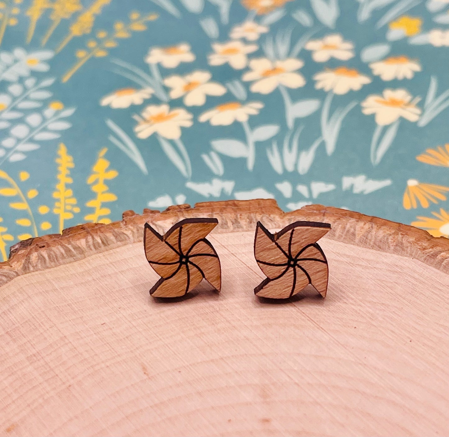 Pinwheel Wood Stud Earrings