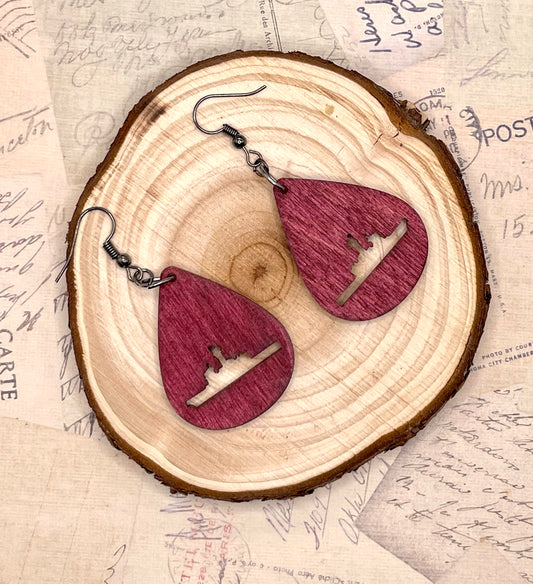 Maroon Cutter Military Boat Wood Earrings