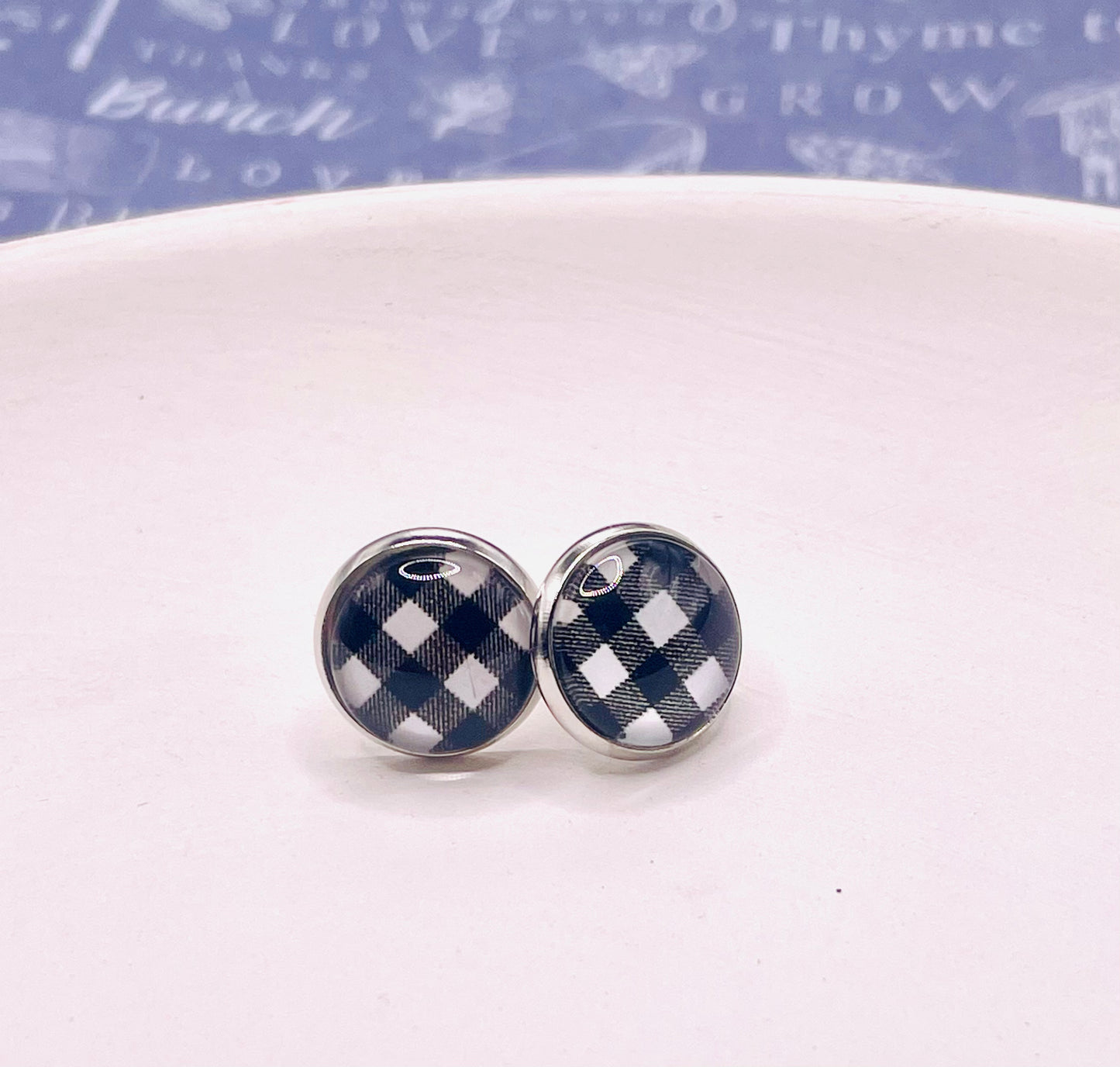 Buffalo Plaid Glass Cab Stud Earrings