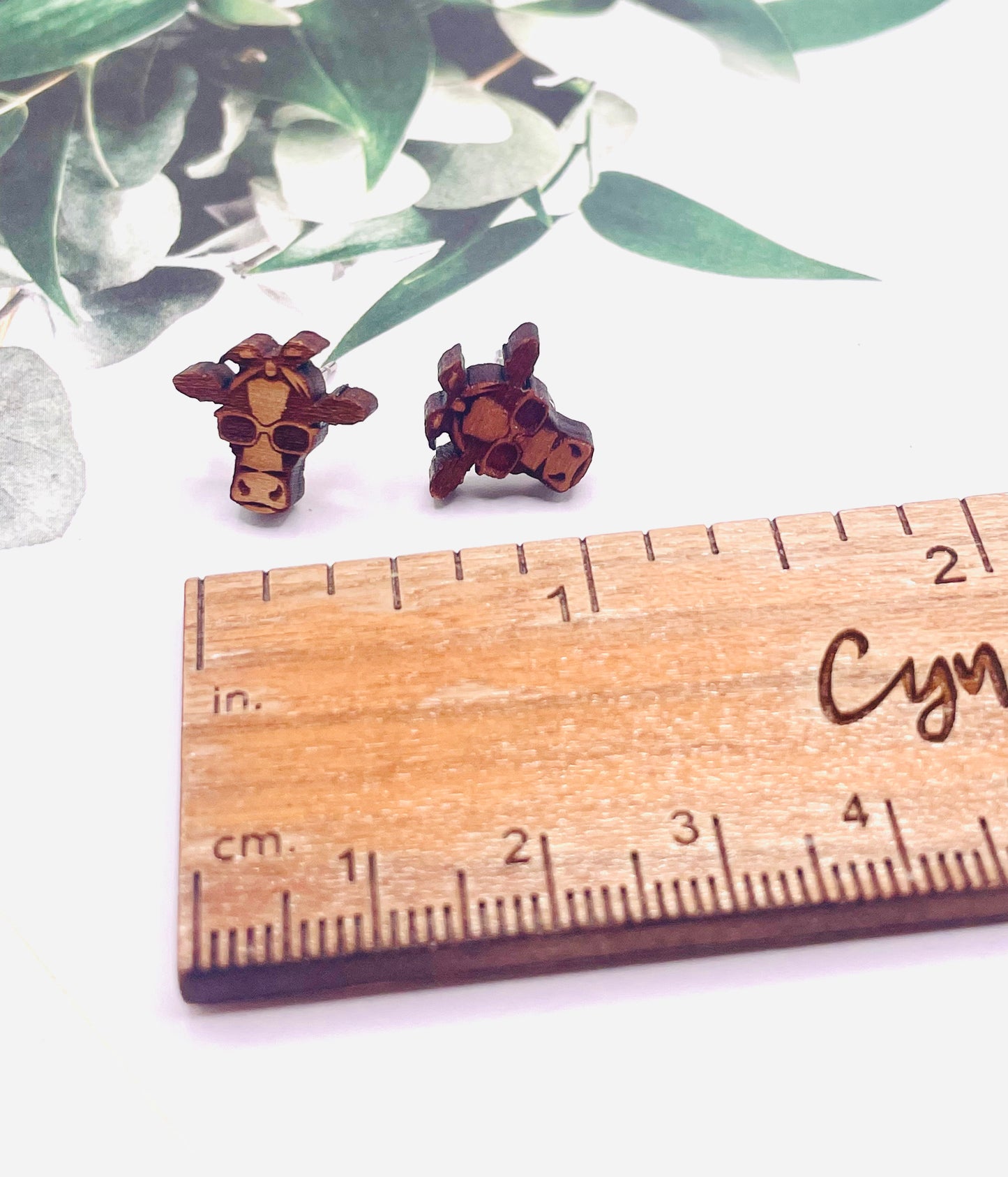 Cow Wood Stud Earrings